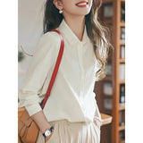 Long-Sleeved Shirt Women Spring And Autumn New Temperament Repair Interview Commuting Shirt Career Grinding Cotton Top