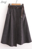 Women Casual Skirts 2023 Spring And Autumn Solid High Waist Irregular Pockets Midi Skirts Fashion Simple Elegant Saia