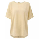 Summer New Women's Hot Selling Loose Round Collar Solid Color Back Lace Short-Sleeved Top