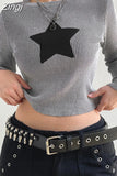 Grunge Gothic Star Patched Knit Sweater Women Tops Jumper Harajuku Vintage Autumn Pullover Cute Preppy Style