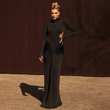 The Autumn Of 2025, The New Women's Clothing Solid-Colored Long-Sleeved High-Collar Temperament Is Folded And