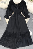 Pleated Party Midi Dress Women Sexy Slash Neck Off Shoulder Flare Long Sleeve Draped Ruffle Vestidos Female