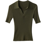 Simple And Fashionable POLO Collars Slime Short-Sleeved Knitted Shirt Women's Summer Leisure Temperament Gentle Wind Thin