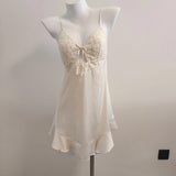 Pajamas Female Summer Lace Breast Pad Sling Ajaskirt Pajamas Set Bride Red Ice Silk