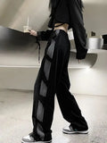 Harajuku Retro High Waist Black Sweatpants Women Fashion Loose Striped Streetwear Casual Trousers Korean All Match