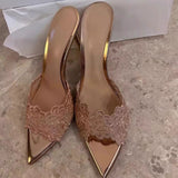 Pointy Banquet High Heels Women 2025 New Embroidery Fine Heel Single Shoes Champagne Embroidery High Heel Cold