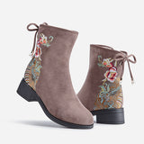 Zingj New Women's Boots Suede Cotton Boots And Velvet Inside The Middle Heel Ankle Boots To Keep Warm Fashion National Style Embroidered Cloth