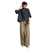 And South Korea In The Spring And Summer New Temperament Loose Sleeve Top + Loose Broad Leg Pants Two Sets Of