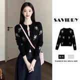 Black Slid Embroidered Knitted Shirt Girl Autumn Slim Thin Collar Long Sleeve Top