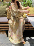 Casual Retro Loose Long V-Neck Bat Sleeve Niche Dress French Mid-Sleeve A-Dress