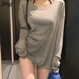 Women 2020 New Spring Summer Fashion Long Sleeve O-Neck Sexy Thin Soft Womens Sun Proof Solid Color All-match Tee