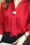 Women Shirts Chiffon Blouses for Women Long Sleeve Shirts Tops Woman Ribbon Blouse Tops Fashion Woman Bow Tie Shirt