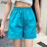 Women Summer High Elastic Waist Lovely Girls Korean Style Students Streetwear All-match Pure Simple Leisure Lady