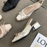 New Sweet Wind Silk Satin Noodle Bow Bow Sandals Women's Head With Back Empty Coarse Heel Single