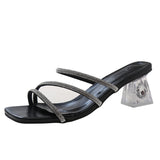 Women 2025 Summer New Transparent Thick Heel With Crystal And Cool Drag Korean Version Of The Diamond Wearing