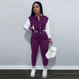 Winter Baseball Sport Women's Set Jacket and Pants Suit Active Sweatsuit Tracksuit Two Piece Set Fitness