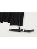 Punk Gothic Black Pleated Crop Skirts Women High Waist Belt Tide Grunge Goth Sexy Skirt Summer Y2K Fashion Egirl