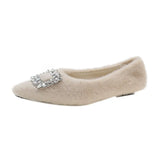 Square Buckle Pointed Head Shallow Single Shoes Women 2025 Temperament A Foot Pedal Wool Shoes To Keep Warm And Comfortable Pregnant