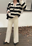 Vintage Lazy Wind High-End Softy Loose Stripe Collar Fashion Knitting Suit