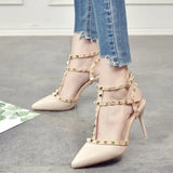 High Heel Women's Fine Heel Single Shoes 2025 Summer Sexy Pointed T-Shaped With Back Empty Willow Sandals