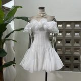 Gentle Lotus Leaf Petal Word Collar Solid Fairy Short Dress Waist Niche Hip Party Elegant