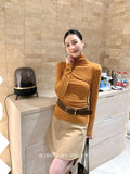 Xixi 2025 Autumn New White Standard Long Sleeve High-Neck Knitted Top Sweater Women