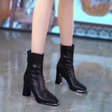 High-Heeling Short-Skinned Women In The Autumn And Winter Of 2025 New British Square Head Rough And Martin Boots After Zipper Thin Fashion