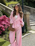 Women's 2025 Summer Drawstring Long-Sleeved Shirt + Casual Pants Set Women's