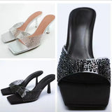 Zingj Summer New Style Slippers Female Transparent Diamond Square Head A Character High With Fashion Large Size