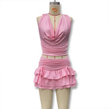 New Women's Clothing Hollow Collar Sexy Bare Back Strapped With Cake Skirt Two