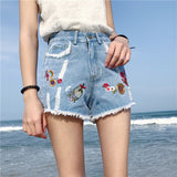 Waisted Micro Shorts Women Plus Size 4XL 5XL Summer Jeans White Short Woman Kawaii Denim Hole Shorts Embroidery