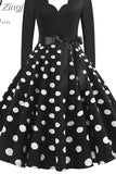 Big Swing Print Vintage Christmas Dress Women Winter Casual Long Sleeve V Neck Sexy New Year Party Dress