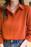 Women's Shirt Chiffon Blouses for Women Full Sleeve Button Up Tops Polo Neck Woman Blouse Tops Female 2023 Basic Shirts