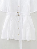 New Hollowed-Out Embroidery With Belt Mini Dress