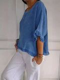 Summer New Solid Color Lotus Leaf Side T-Shirt Women's Leisure Short-Sleeved