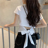 Zingj T-Shirt Women's Clothes 2024 Summer New Hot Girl Show Back Bow Leakage Back Short Design Sense Top