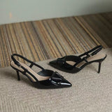 2025 Spring And Summer Light-Mouthed Fashion Shoes Large-Size Pointed Sandals V Buckle Naked Color Fine Heels High Heels