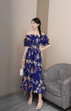 2025 New French Holiday Collar Shoulder Short Sleeves To Show Thin Flowers Long Orange Truss