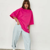 Spring Summer New 260G Cotton T-Shirt Hot Pure Color Short-Sleeved Women Loose Large Version