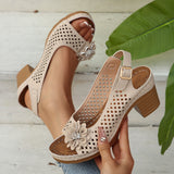 Flowers High-Heeled Cool Slippers Women 2025 Summer New Fashion Coarse And Buckle With Cold Slippers
