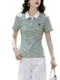 Collar Three-Dimensional Brooch Short-Sleeved Knit Shirt Women's Summer New Fashion Design Sense Positive Shoulder Thin Top