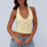 Women's Clothing 2025 Spring And Summer New Hottie Hollow Lace Bodysuit Sexy Bare Back Hanging Neck Top