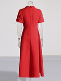 French Simple Style Slim Dress 2025 New Metal Decoration Polo Collar Solid Color Long Dress