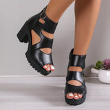 Heel Thick Heel Roman Sandals Female 2025 Summer New Platform Fashion Versatile Fish Mouth Hollow Sandals Plus
