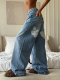 Worn Jeans Street Hot Girl Autumn New Low-Rise Loose Straight Pants Broad Legs