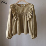Women Ruffles Chic Design Autumn Solid Holiday All-match Hot Sale Preppy Style Ladies Blusas Mujer Leisure