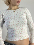 Ditsy Floral Print Crew Neck Long Sleeve Knit-Outfit