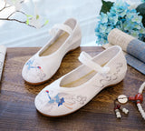 Zingj Heel Shoes Shallow Mouth Embroidered Cloth Shoes One Word Buckle Xianhe National Wind Retro Hanfu Shoes Women's