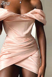 Quality Bodycon Satin Dress Pink Women Party Dress Mini 2023 New Double Layer Summer Dress Celebrity Evening Club