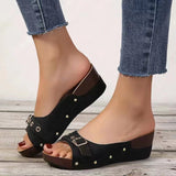 Thick Bottom Slope And Cool Slippers Women's Summer Leisure Belt Buckle Women's